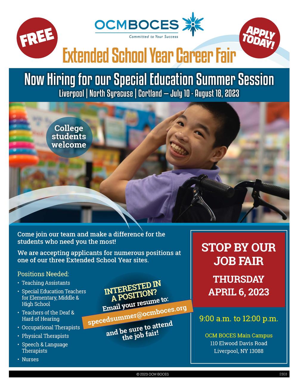 OCM BOCES Extended School Year Job Fair OLAS Jobs OCM BOCES Extended School Year Job Fair OLAS Jobs