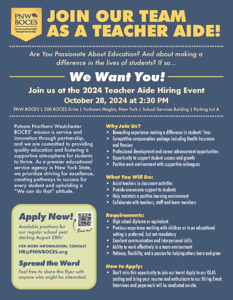 PNW BOCES Teacher Aide Hiring Event OLAS Jobs